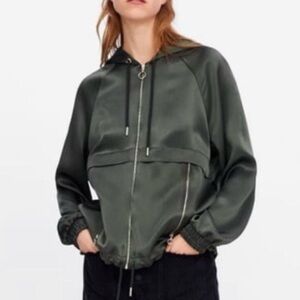 Zara Green Utility Jacket with Hood and Drawstrings